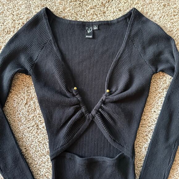 Windsor Bodycon Ribbed Midi Dress w/ Cut Out and Gold Embellishment, Small - Picture 1 of 4